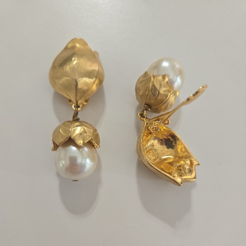 Les Bernard Faux Pearl and gold tone earings signed and marked.
