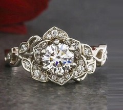 Art Deco 2Ct Lab Created Diamond Flower Solitaire Engagement Ring 925 Silver