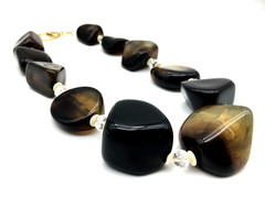Large Lucite Nuggets Clear Faceted Crystals & Cream Saucer Spacers 20″ Necklace