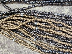 VTG 80’s Multi-Strand Bronze Gunmetal Silver Beaded Horn Ring Pendant Necklace