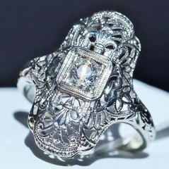 18k white gold ring 0.25ct diamond sz 4 handmade 1920’s antique 2.7g N2737C