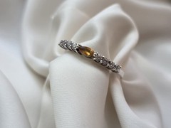 ​Vintage 925 Sterling Silver Marquise Citrine Half Eternity Stack Ring Size 9