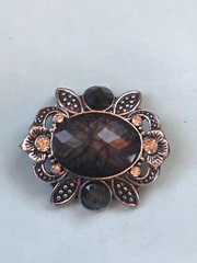 Acrylic Faceted Black Oval w Ornate Floral Silvertone Frame & Clear Rhinestone