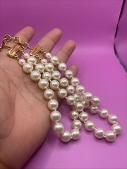 Vintage Signed Carolee Glass Faux Pearl Double Strand Necklace 14.5-17.5”