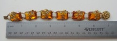 Antique Art Deco Amber Glass Link Floral Brass Bracelet Geometric Neiger Brother