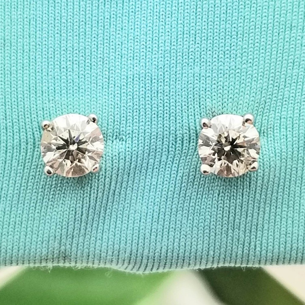 14K Round Cut Diamond Stud Earrings-WhiteGold-Classic Style-0.66CT-Vintage