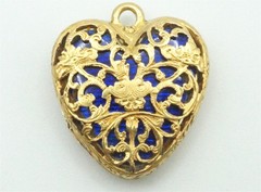 15K GOLD BLUE ENAMEL HEART LOCKET PENDANT c1840 – ANTIQUE ENGLISH