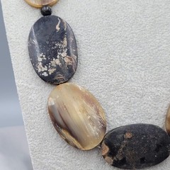West African Buffalo Horn Necklace Hand Carved Large Statement Beads 24″