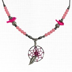 VTG Dreamcatcher Necklace Silver Tone Pink Bird Beaded Choker Southwest Handmade