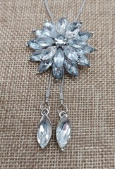 Clear Marquise Rhinestone Flower Silver Tone Lariat Slide Necklace Vintage