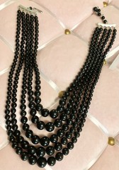 Vintage Signed Japan 1950’s-1970’s Multi Strand Black Lucite Choker Necklace