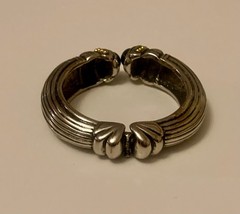 Vintage Silver Tone & Gold Tone Bracelet Black Onyx Striped Hinged Cuff