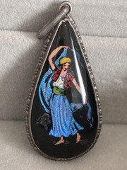 RARE Art Deco TLM Butterfly Wing Female Dancer Sterling Pendant