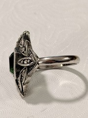 Vintage Avon Royal Essence Faux Emerald Marble Ring Marcasite Size 5 NOS 1970s
