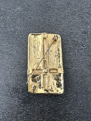 VTG Shiny Gold-tone AAi Signed Rapped Gift Box Brooch Red Gem