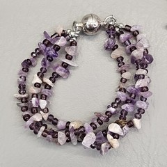 Amethyst Necklace Bracelet Pierced Earrings Set Purple Stone Layered JTV 20″