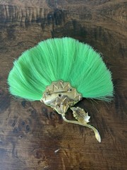 Vintage Hattie Carnegie Flower Brooch Lime Green Dynel Fiber Large Unique 60s