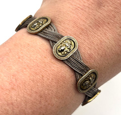 VTG Russian Bracelet Sz 6.75 Multi-strand Foxtail Chains & Oval Niello Panel 925