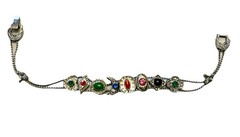 VTG Victorian Revival Slider Charm Bracelet Silvertone Rhinestones Enamel 7 1/4″