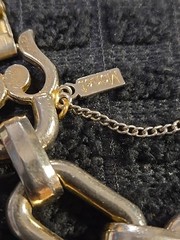 Vintage Monet Silver Tone Link Bracelet Fold Over Clasp Safety Chain 7.5″ Chunky