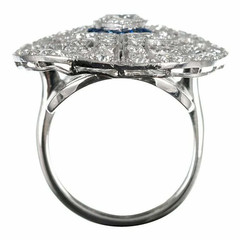 Sparkling Art Deco Round Cut Moissanite and Blue Sapphire Ring 925 Sliver Ring