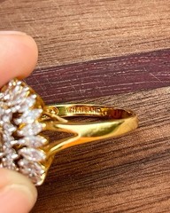 Vintage JBK Simulated Emerald Statement Ring Gold Plated Sterling Silver Size 9