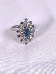 Vintage Avon 18kt H.G.E. Sapphire And White Cz Marquise Style Setting Size 6