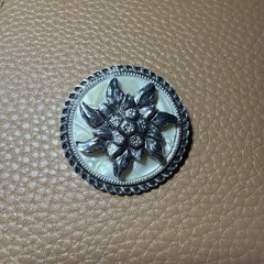 Vintage Scarf Clip Edelweiss Design Silvertone Faux Mother-of-Pearl W. Germany