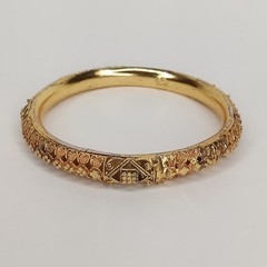 Vintage Face Clad Gold Bangle Ornate Filigree Bracelet Boho Chic Marked F.C.