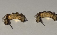 Lot of 3 pair Gold Tone Pearl Earrings Costume Jewelry Pierced Post Hoops