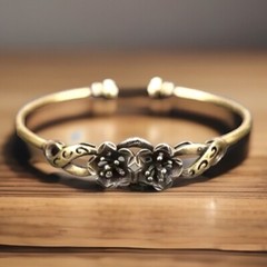 Floral Bracelet Copper 3D Design Brass & Copper Charming Vintage Look Fashion