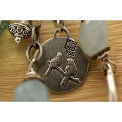 Vintage Stone Beaded Charm Necklace Skeleton Key Chunky Silver Boho 1990s Bin1