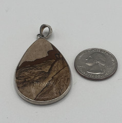 Natural Stone Teardrop Artisan Floral Tooled Bale Pendant Statement Piece