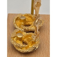 Vintage Christian Dior Rhinestone Rope Twist Knot Clip On Earrings Gold Tone