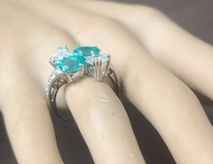 Platinum Vintage Natural Diamond Ring 3.94ct Oval Neon Blue Tourmaline