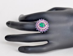 18KT WHITE GOLD COLORFUL COLOMBIAN EMERALD RUBY DIAMOND BLUE SAPPHIRE RING