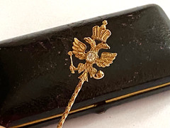 Antique Imperial Faberge 14k 56 Solid Gold Diamonds KF Pin Brooch