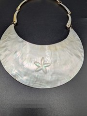 Vintage Carved Mother of Pearl Bib Necklace and Elephant Head Bangle Bracelet