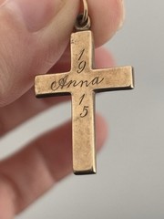 ATQ 1915 Rose Gold Filled Cross Pendant Yellow Gold Flower Accents 1.25″ ANNA