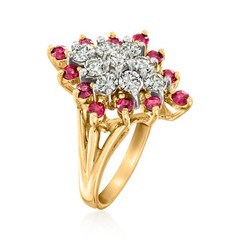 Vint Diamond & Ruby Cluster Rng in 14k Gold Size 6.5