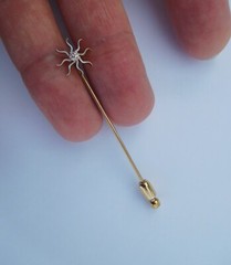 Lovely Rare Edwardian 1900s 14K Gold White Enamel Diamond Sun Star Stick Pin ☀️