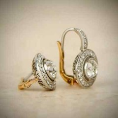 Art Deco Style Round Lab-Created Diamond Engagement 14K White Gold FN Earrings