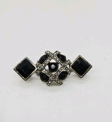 Art Deco Brooch Graziano Pin Silver tone Black White Crystal Vintage .75 in