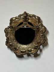 Vintage Needlepoint Flower Brooch & Pendant Pin Gold Tone