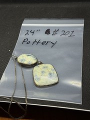 Vintage Handmade Ceramic Pottery Pendant with 925 Silver Trim 24″ Chain