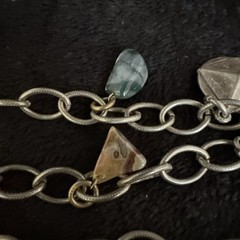 Vintage Silver Tone Chain Charm Necklace With Gemstones