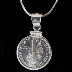 Coin Gift Set 90% Silver Mercury Dime Sterling Silver Bezel Sterling Snake Chain