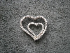 Double Heart Openwork Floating Vintage Sterling Silver Crystal Pendant 2.0g