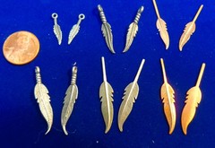 Lot of 150 Vintage Copper, Silver Alloy Feather Charm Jewelry Finding, 25 each