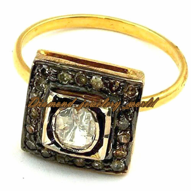 1.07ctw Genuine Old Mine Rose Antique Cut Diamond Victorian Silver Ring Jewelry